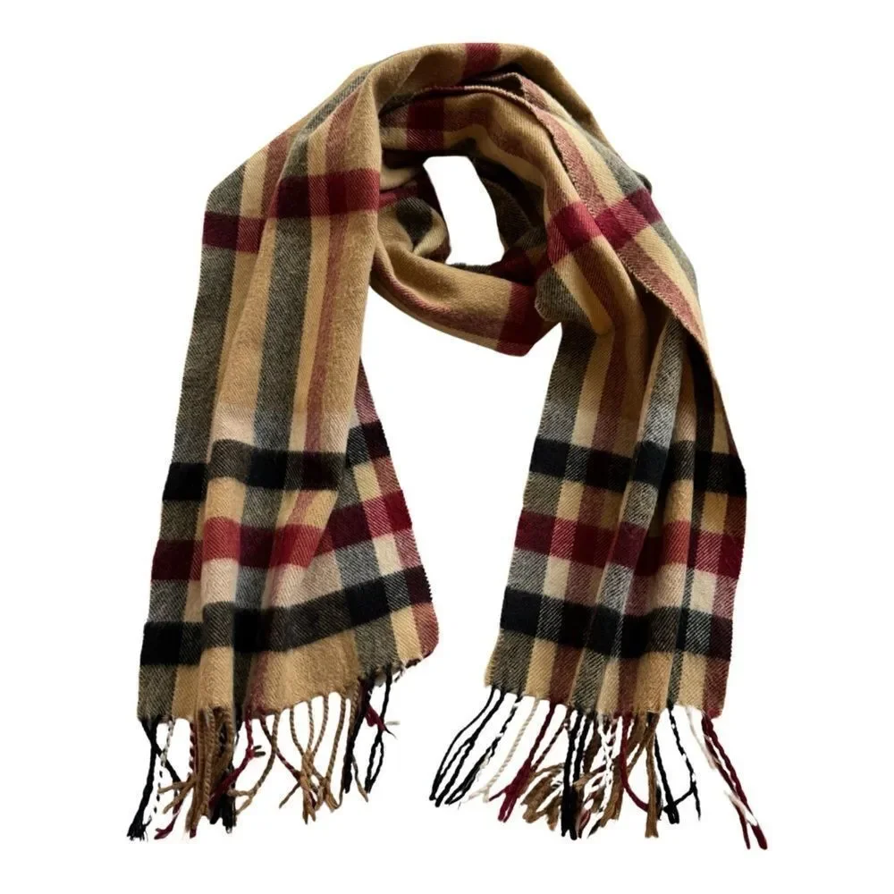 Bass Plaid Cashmere Feel Classic Soft Luxurious Winter Scarf Unisex (Camel)